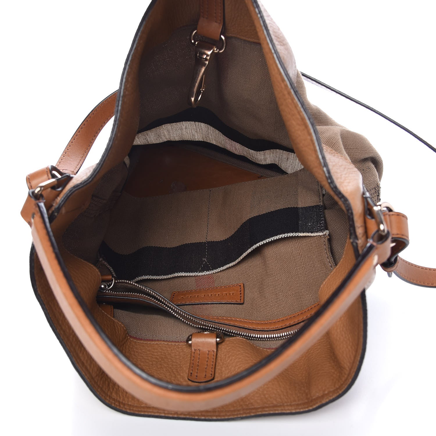 Burberry Canvas Mega Check Medium Susanna Tassel Hobo Saddle Brown 5 of 8