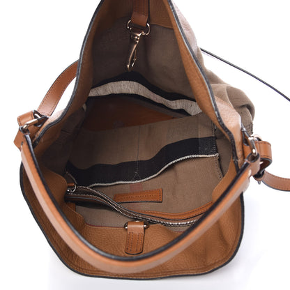 Burberry Canvas Mega Check Medium Susanna Tassel Hobo Saddle Brown 5 of 8