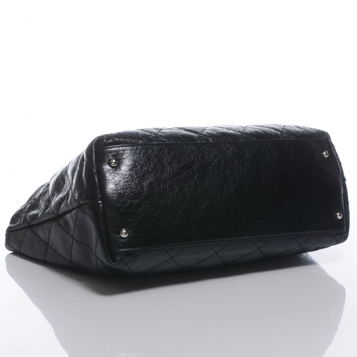 Glazed Calfskin Large On The Road Tote Black
