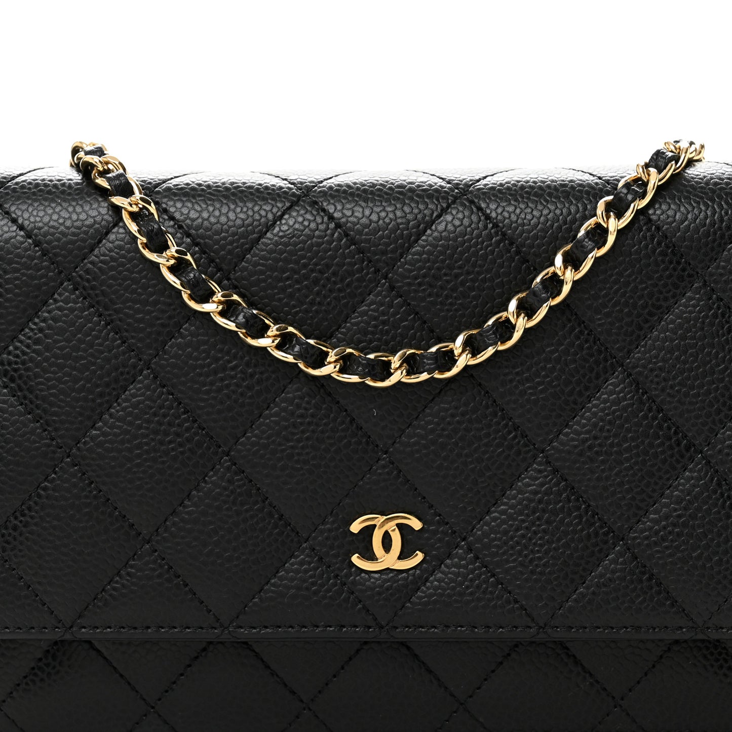 Caviar Quilted Wallet on Chain WOC Black
