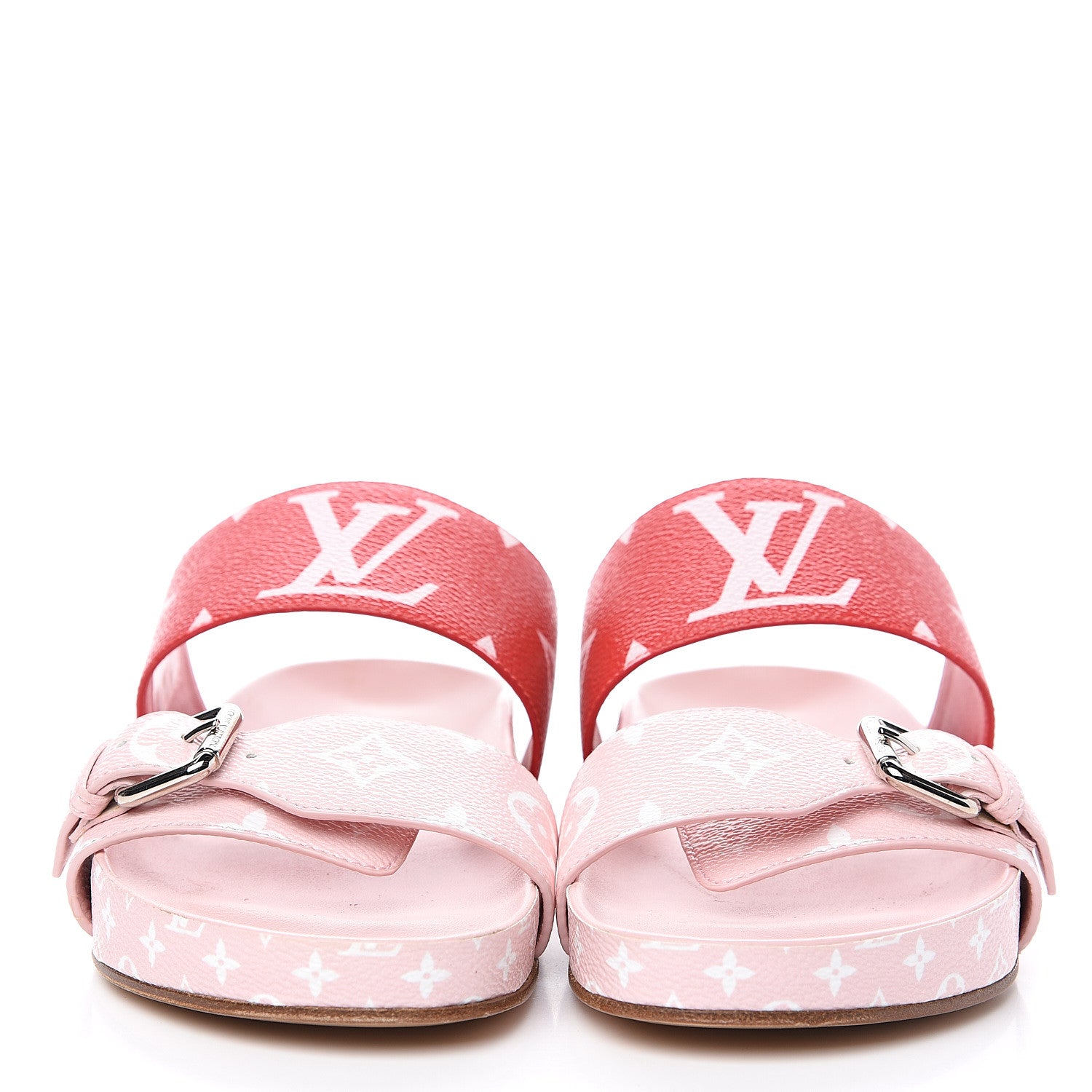 Louis Vuitton Monogram Giant Bom Dia Flat Mule Sandals 37.5 Rouge Rose 2 of 9