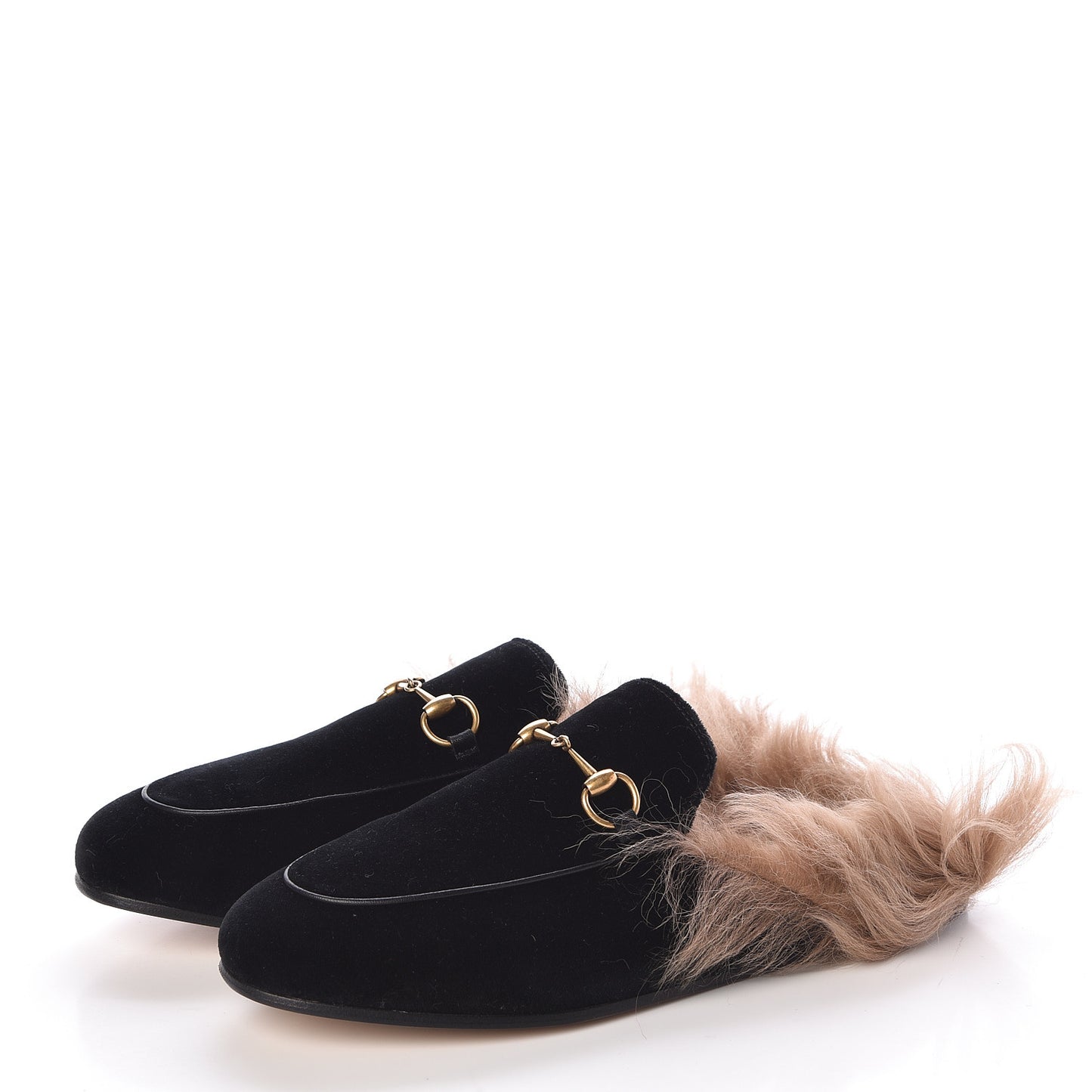 Velvet Fur Womens Princetown Slippers 39 Black