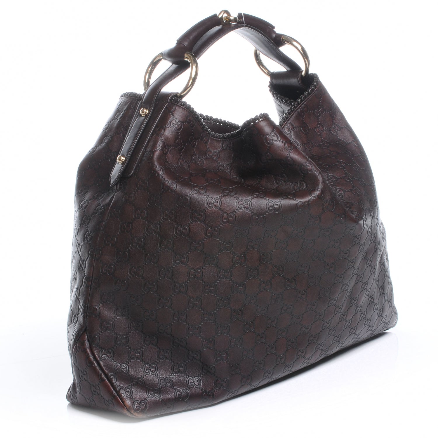 Gucci Guccissima Large Horsebit Chain Hobo Chocolate Brown 3 of 7