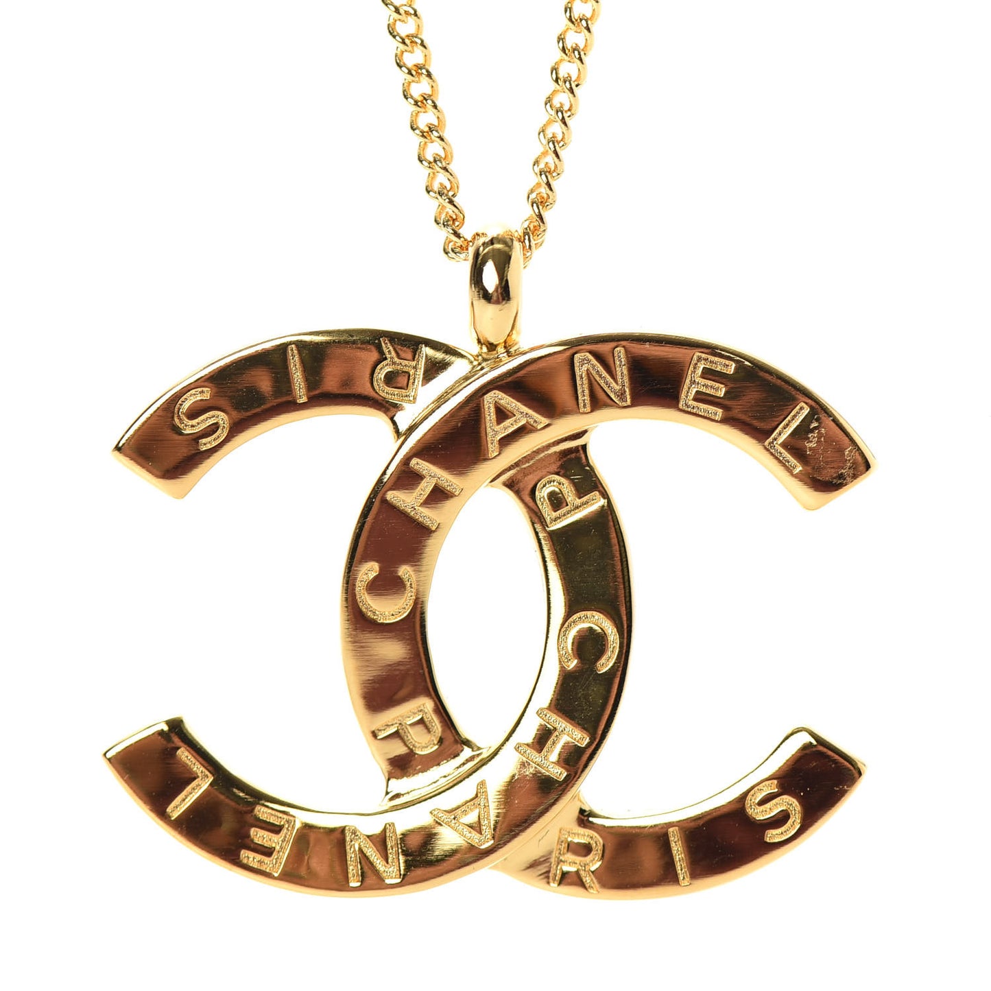 Metal CC Paris Button Necklace Gold