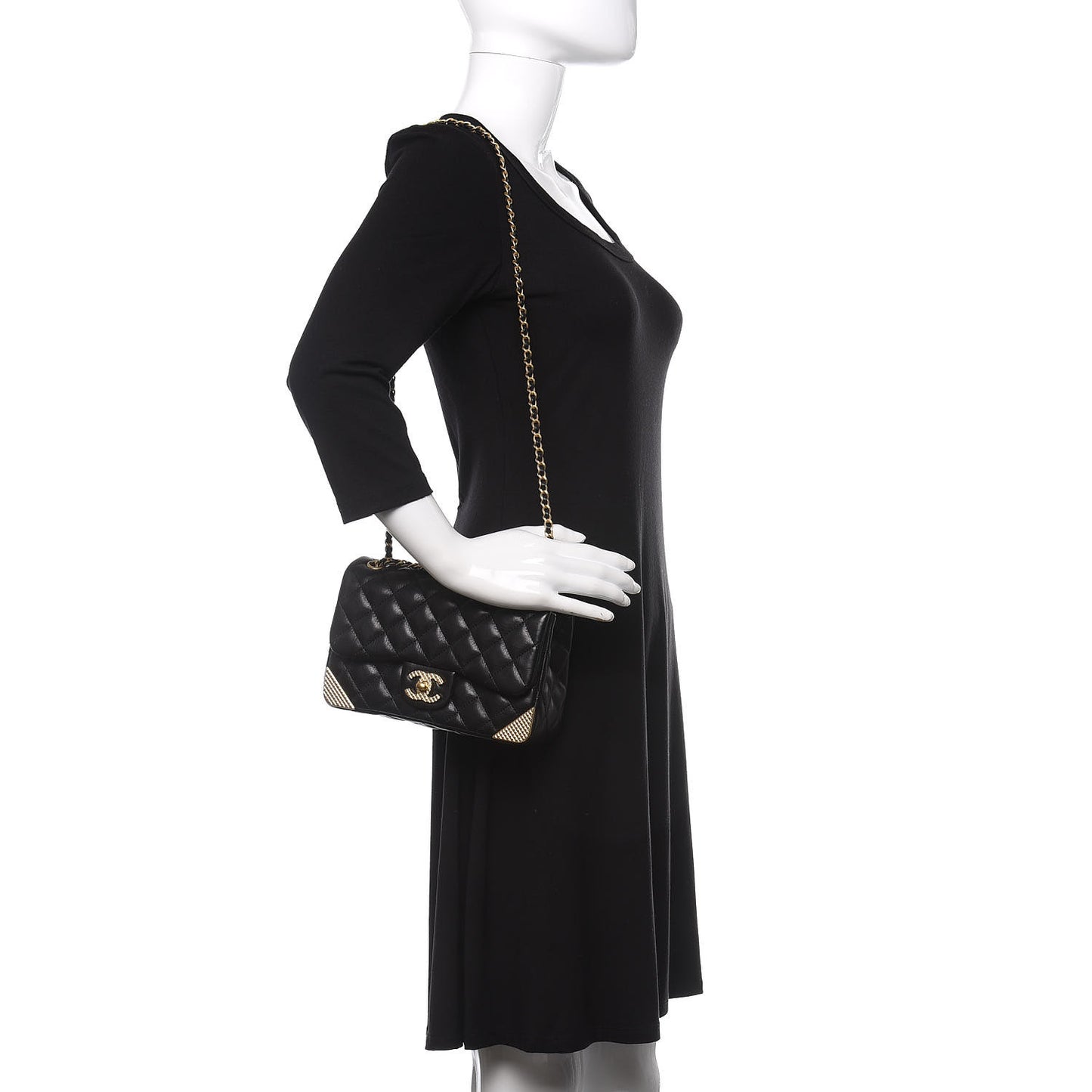 Calfskin Quilted Mini Rock The Corner Flap Black