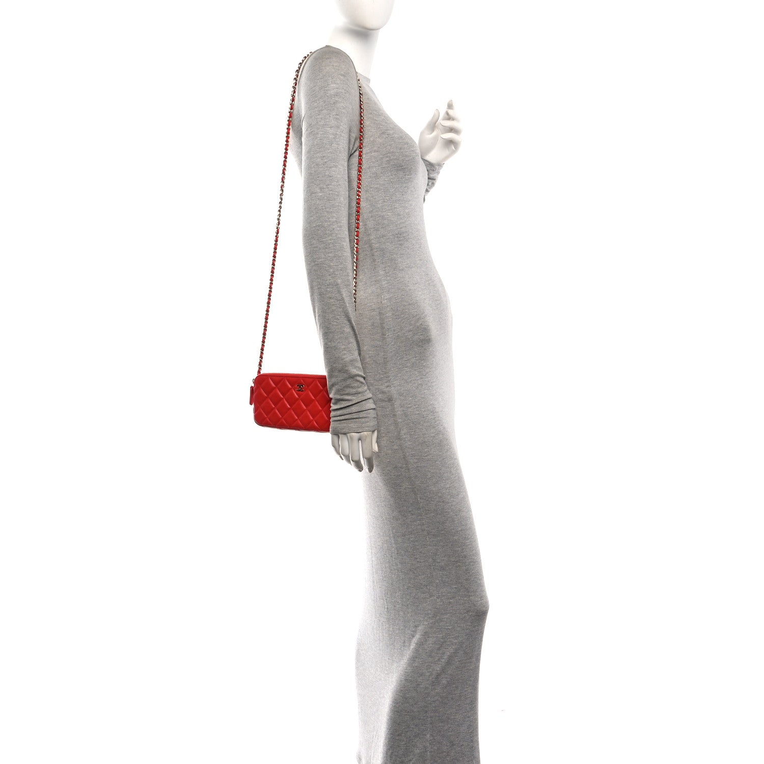 Chanel Lambskin Quilted Small Clutch With Chain Red 2 of 12