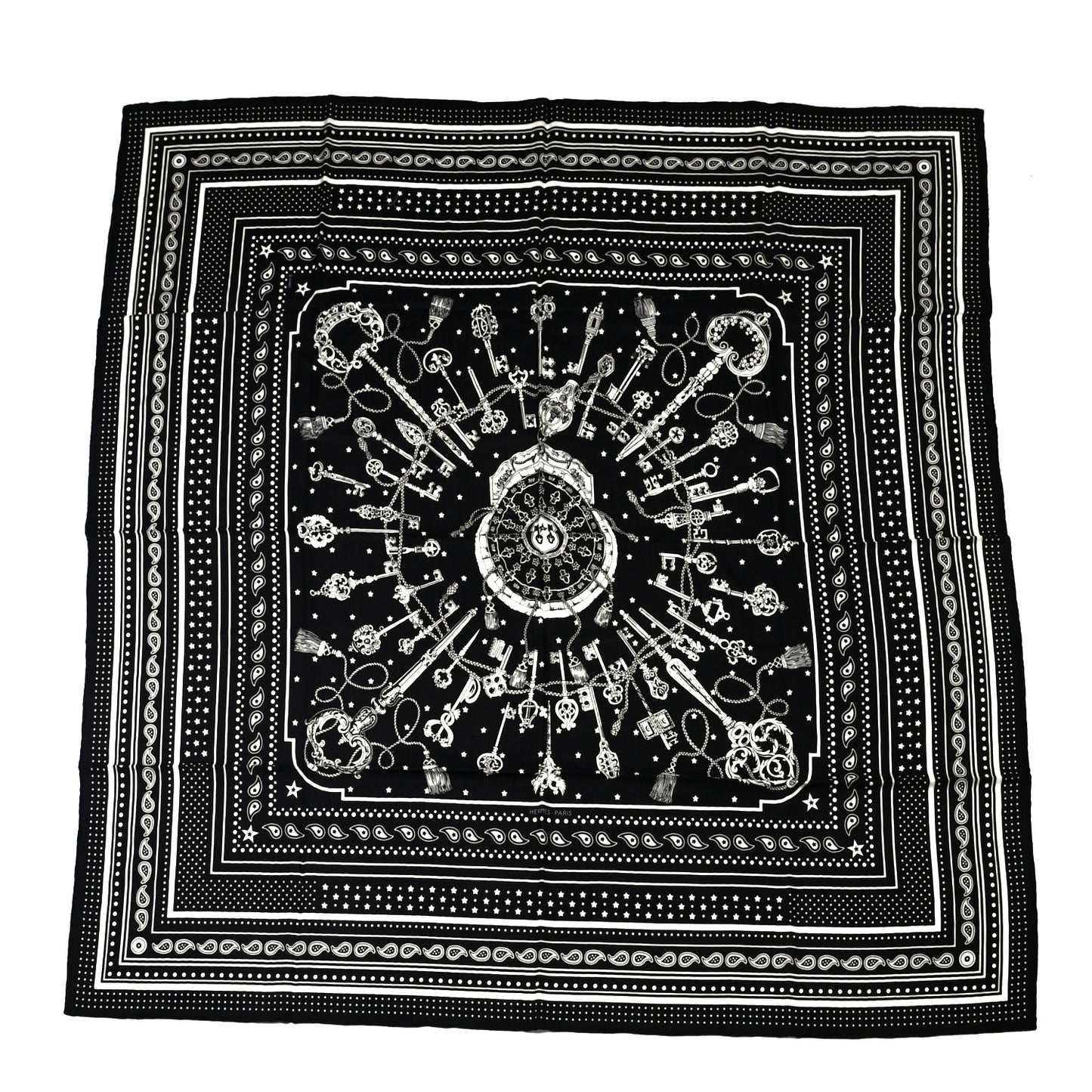 Cashmere Silk Les Cles Bandana Shawl 140 Black White