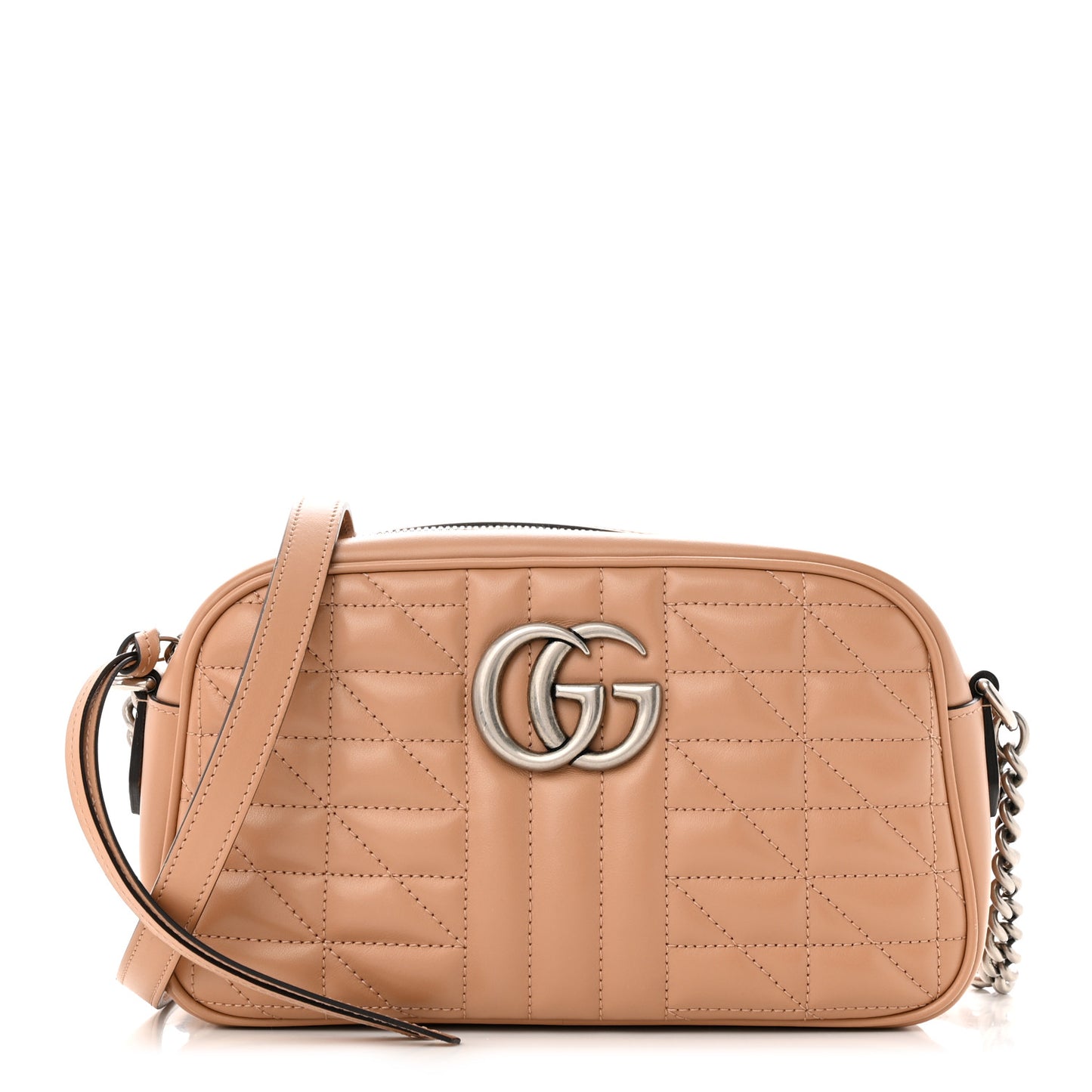 Calfskin Matelasse Aria Small GG Marmont Chain Shoulder Bag Camelia
