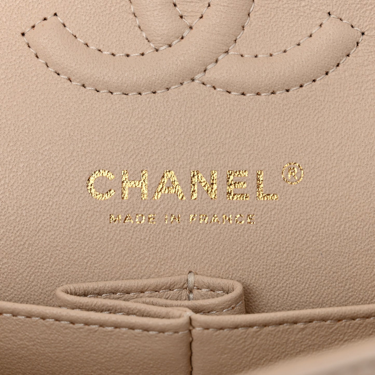 Caviar Chevron Quilted Small Double Flap Beige