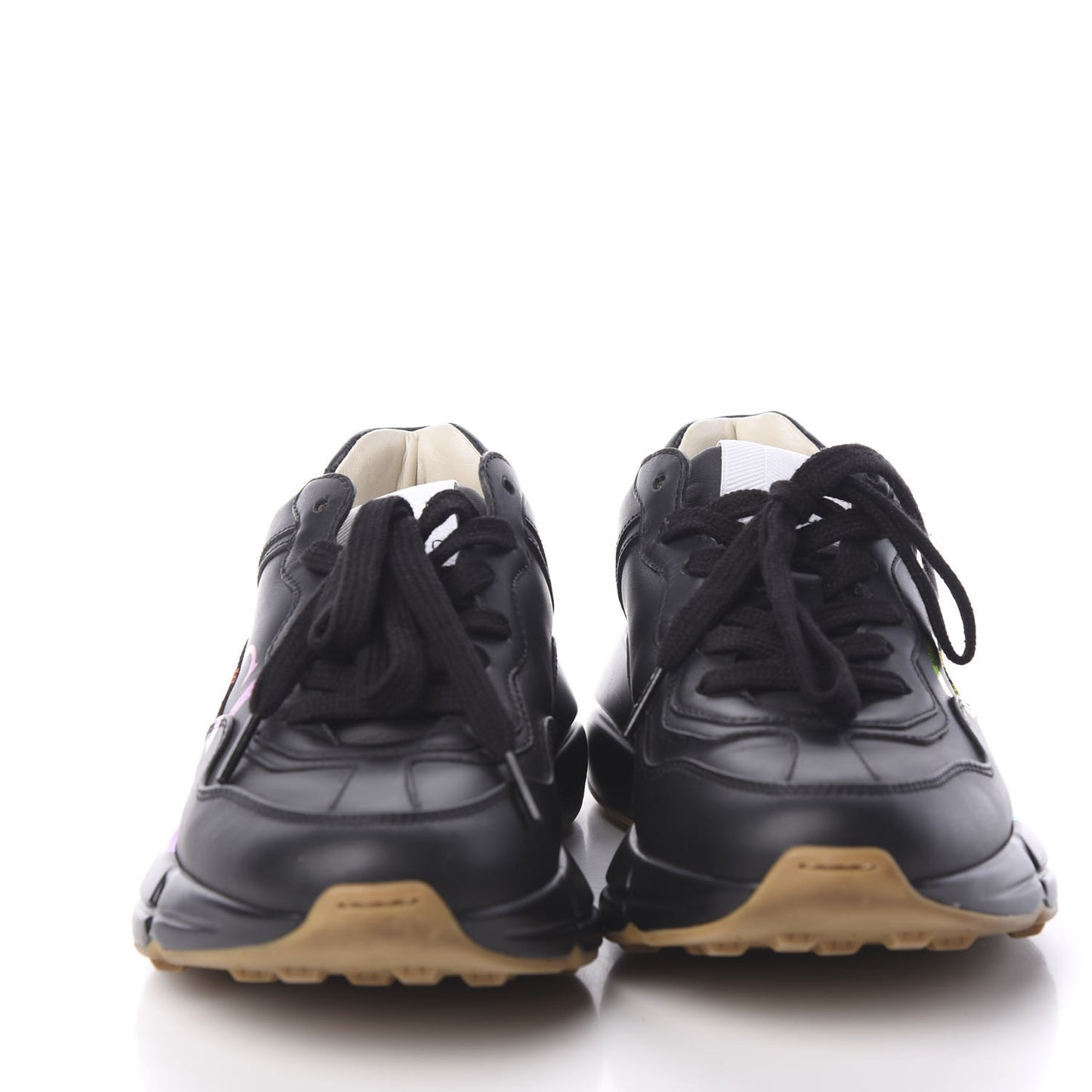 Calfskin Iridescent Logo Womens Rhyton Sneakers 36 Black