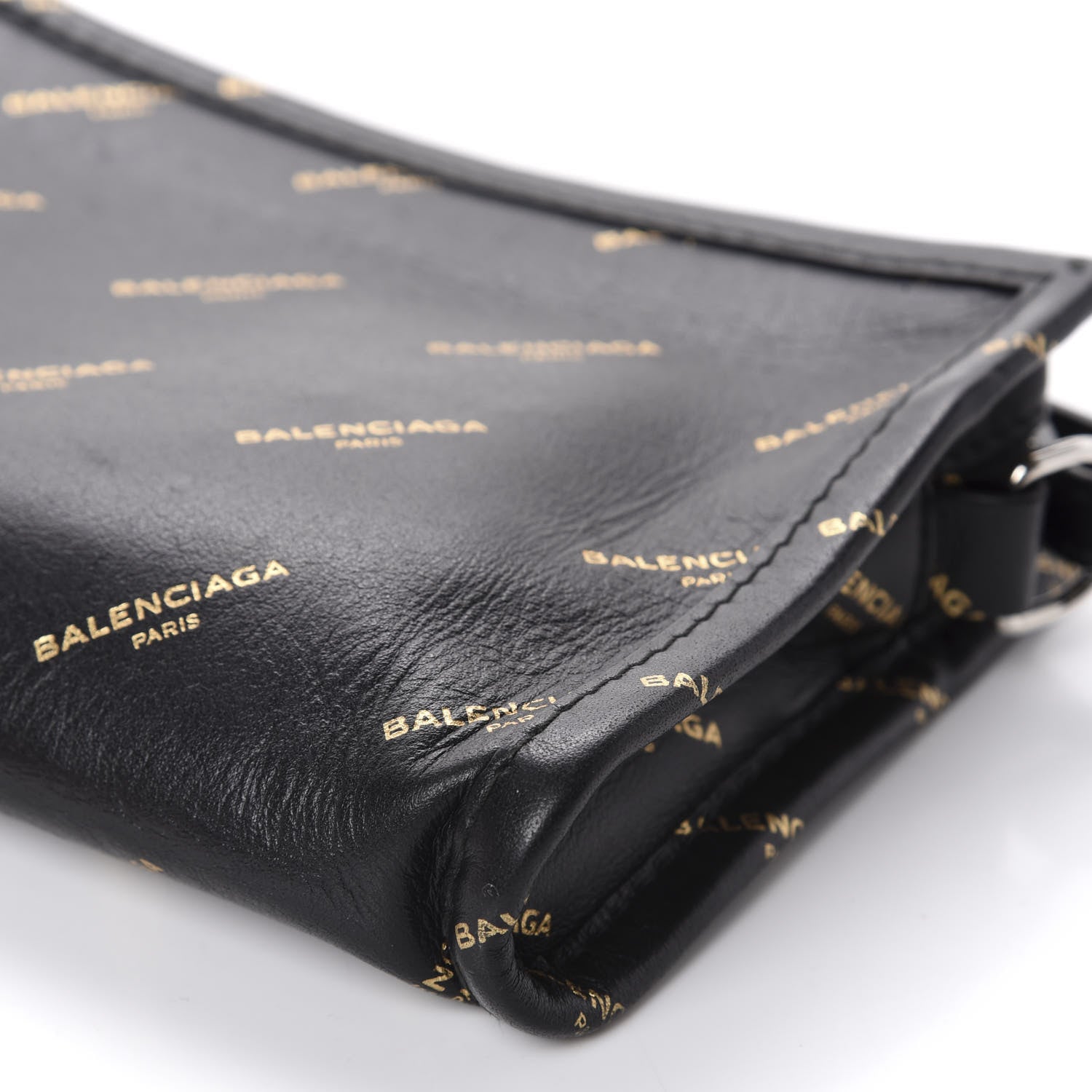 Balenciaga Calfskin Allover Logo Bazar Pochette Crossbody Black Gold 7 of 11