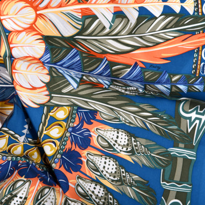 Hermes Silk Danse Pacifique Scarf 90 Bleu Canard Orange Kaki 4 of 4