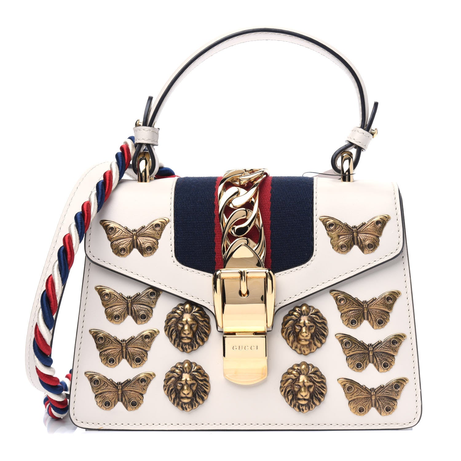 Gucci Calfskin Animal Studs Mini Sylvie Top Handle Bag White 1 of 4