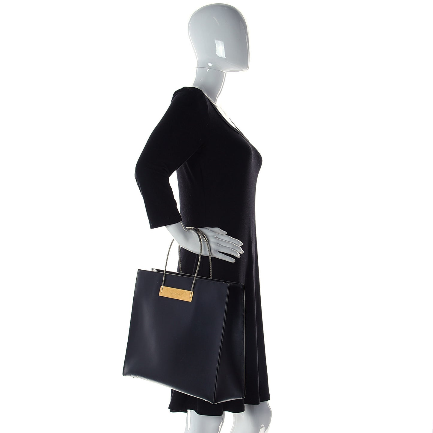 Soft Calfskin Cable Shopper Tote Black