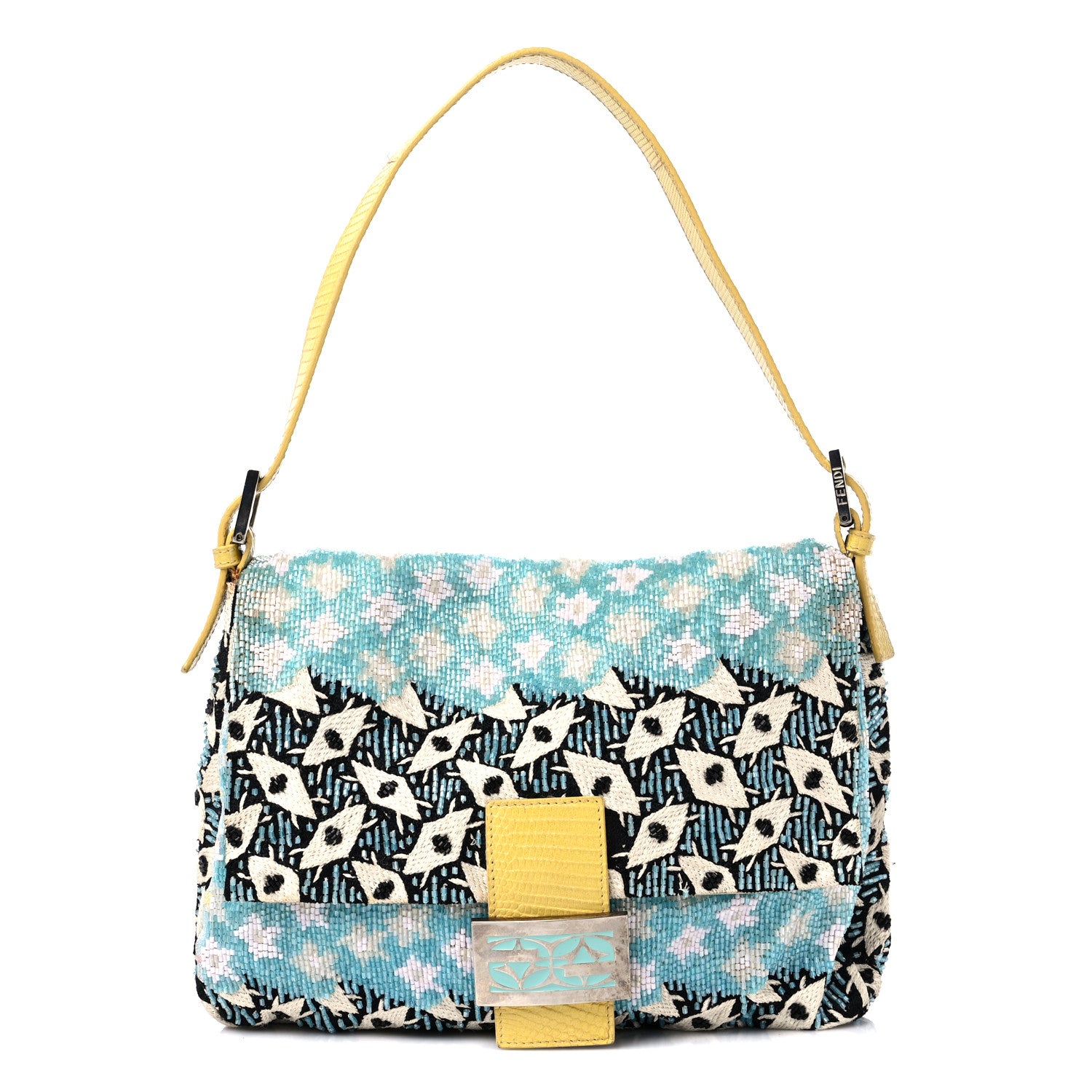 Fendi Beaded Lizard Mama Baguette Blue Yellow 1 of 19