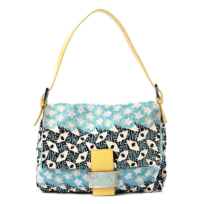 Fendi Beaded Lizard Mama Baguette Blue Yellow 1 of 19