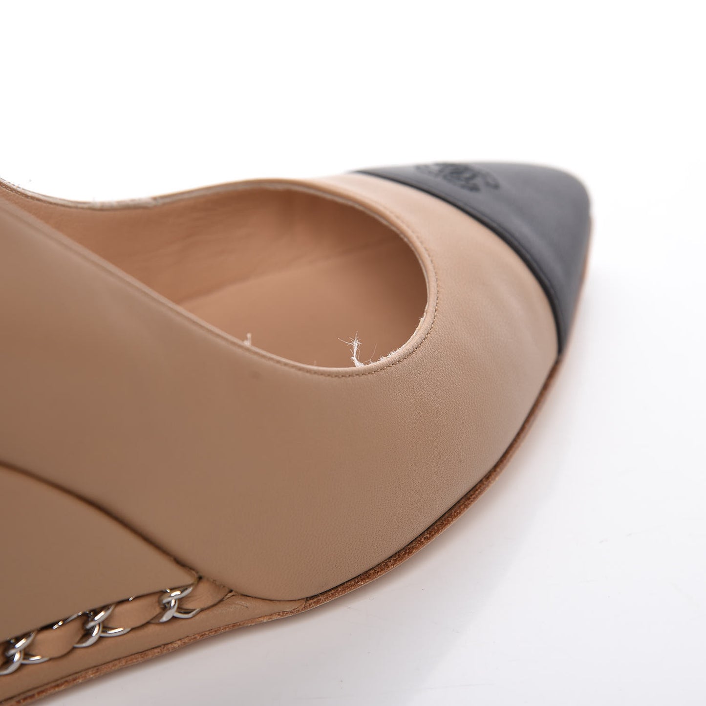 Calfskin Cap Toe Chain Wedge Pumps 39.5 Marron Clair Black