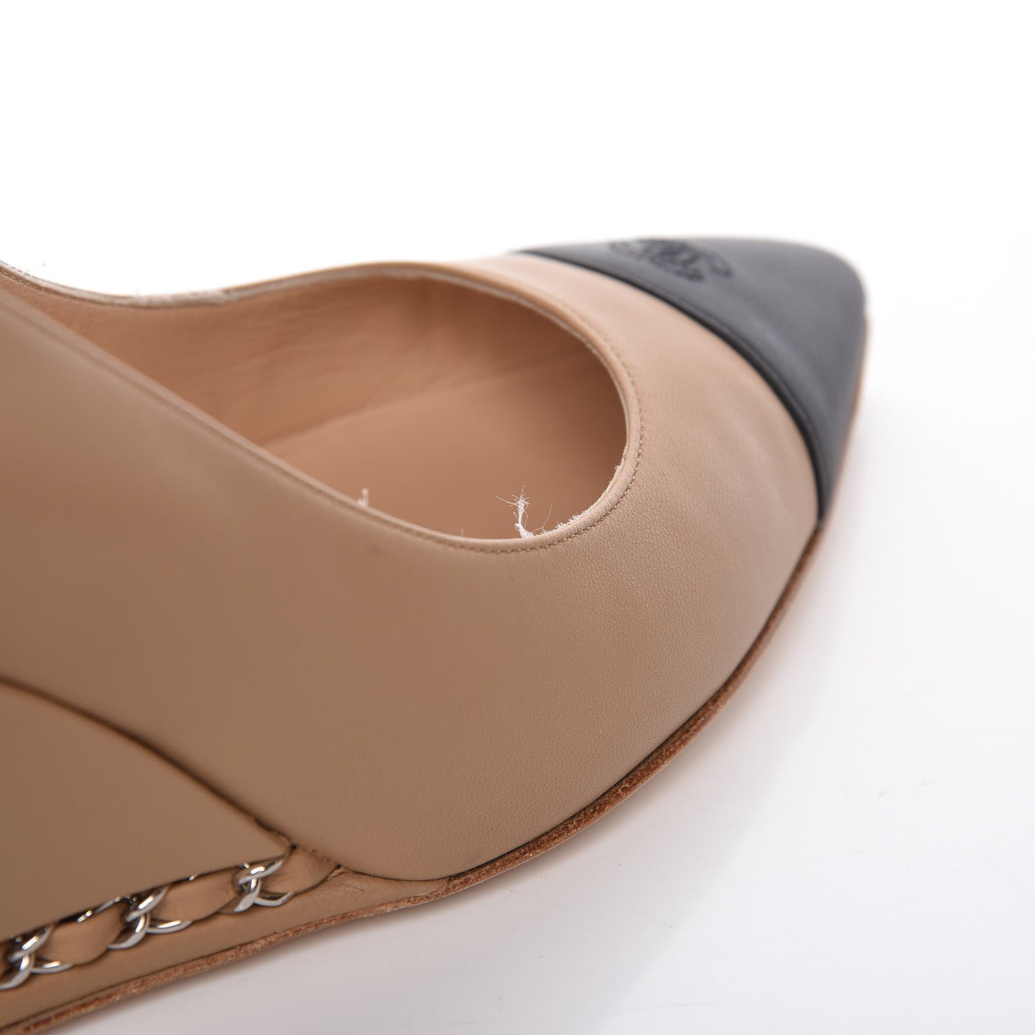 Chanel Calfskin Cap Toe Chain Wedge Pumps 39.5 Marron Clair Black 8 of 8