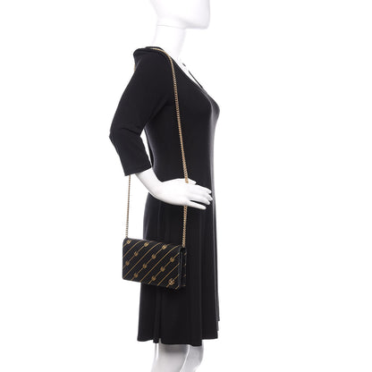 Gucci Calfskin Diagonal GG Mini Chain Wallet Black Gold 2 of 12