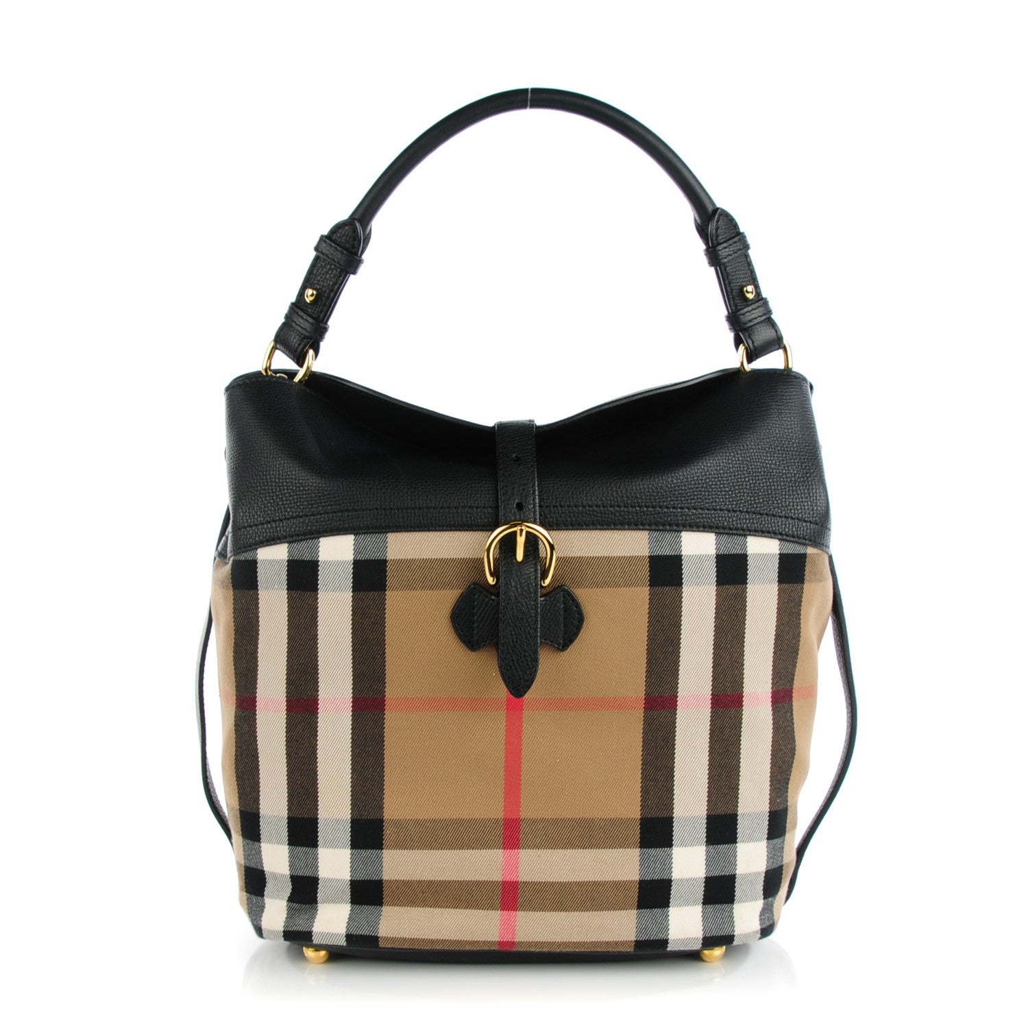 Burberry Grainy Calfskin House Check Medium Sycamore Hobo Black 1 of 8