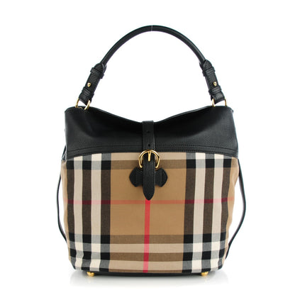 Burberry Grainy Calfskin House Check Medium Sycamore Hobo Black 1 of 8