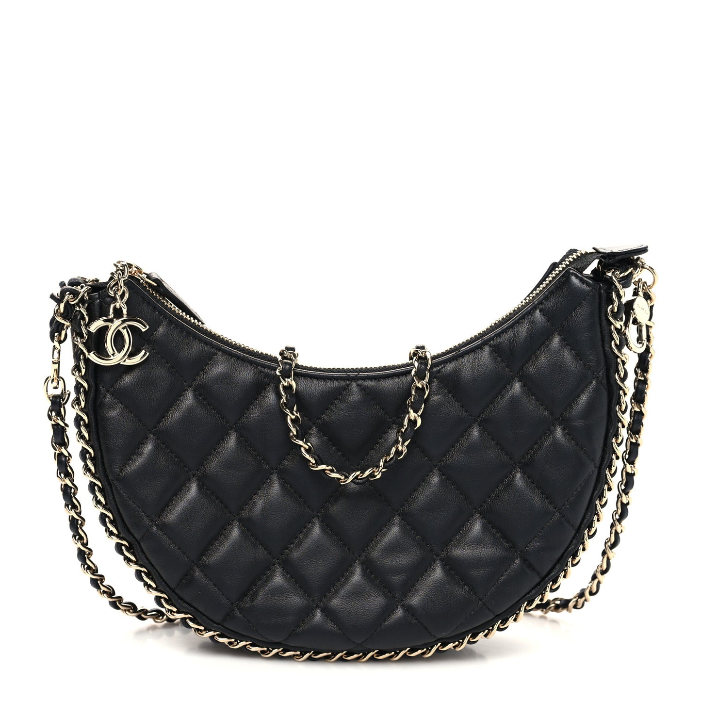 Lambskin Quilted Small Hobo Bag Black
