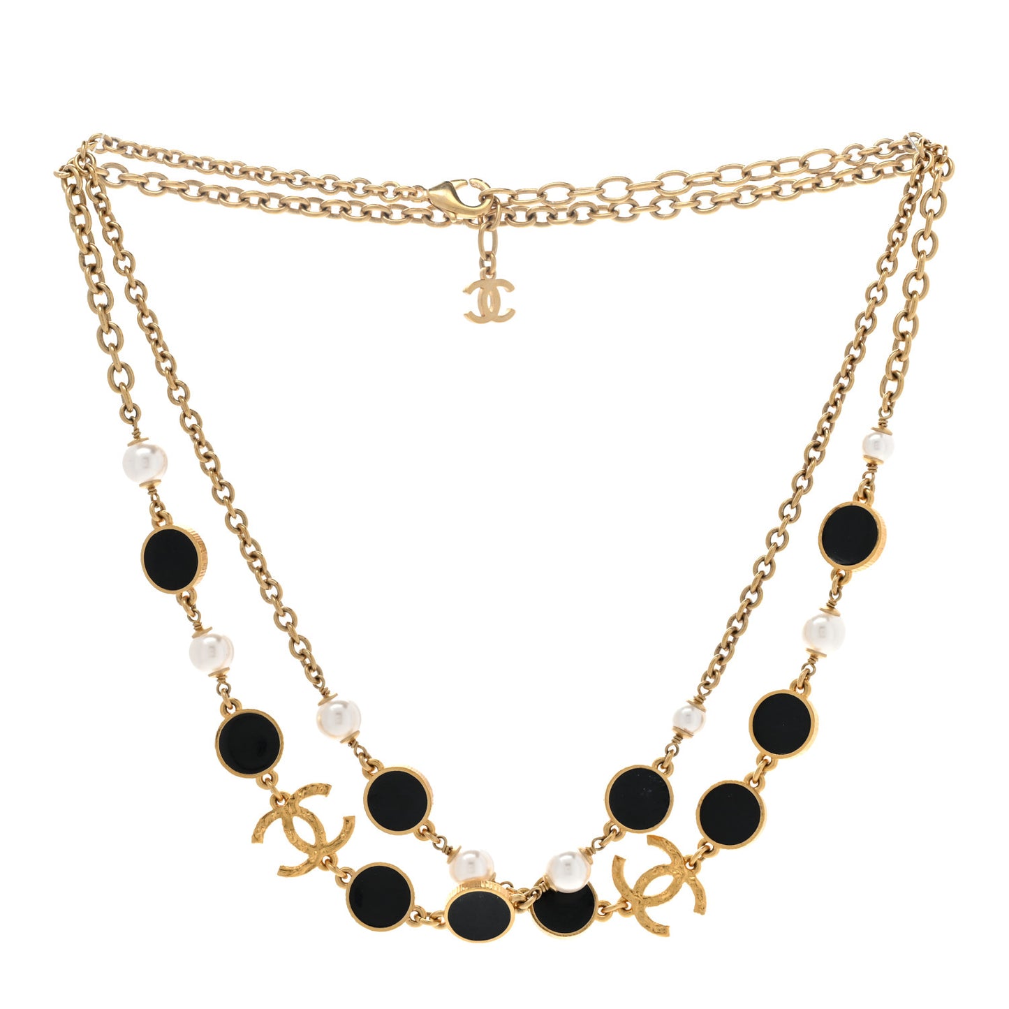 Pearl Resin CC Long Necklace Gold Black