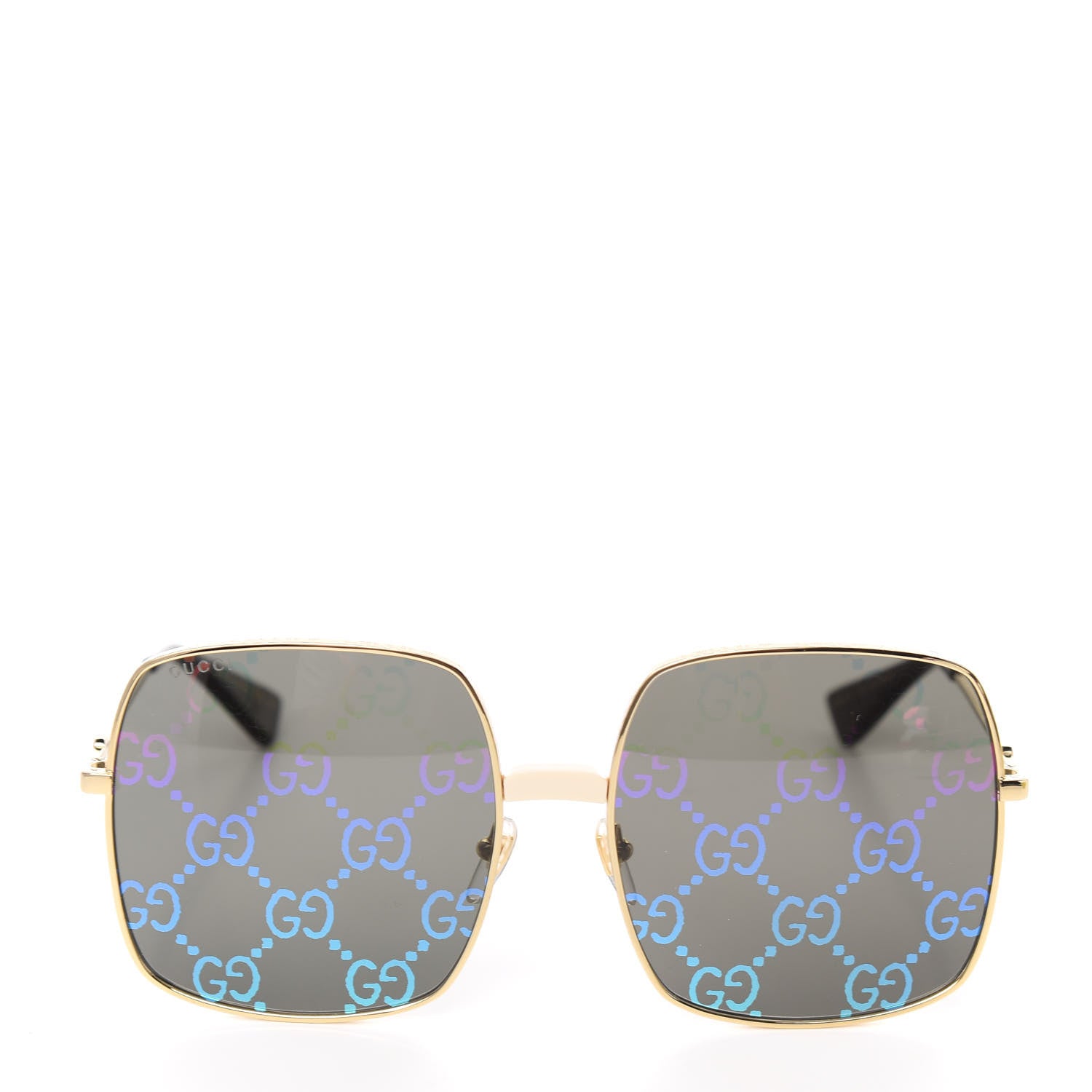 Gucci Metal Rectangular Frame Sunglasses GG0414S Gold Multicolor 2 of 8