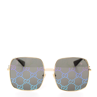 Gucci Metal Rectangular Frame Sunglasses GG0414S Gold Multicolor 2 of 8