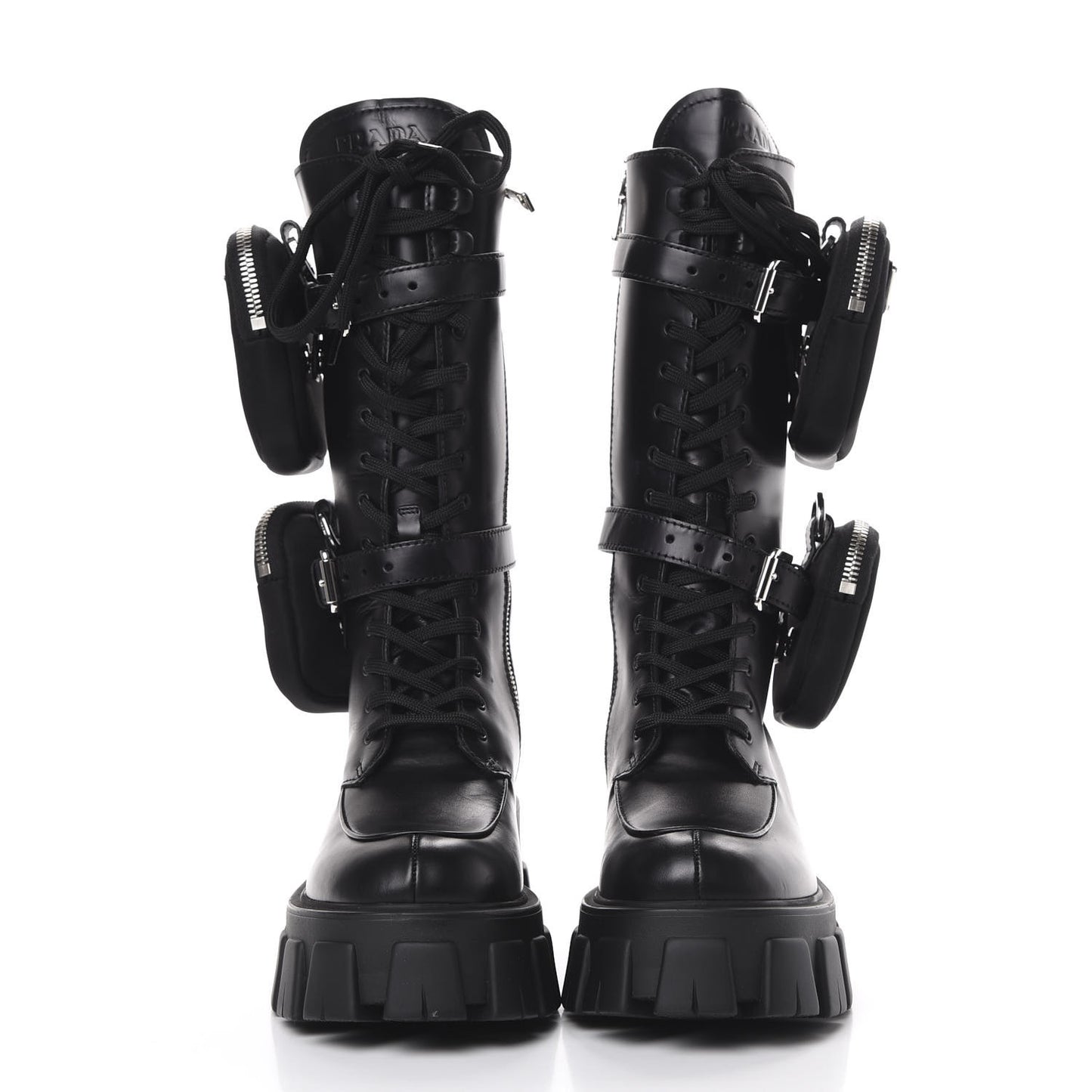 Vitello Lux Nylon Metal Triangle Logo Monolith Pouch Pocket 55mm Tall Combat Boots 35 Black