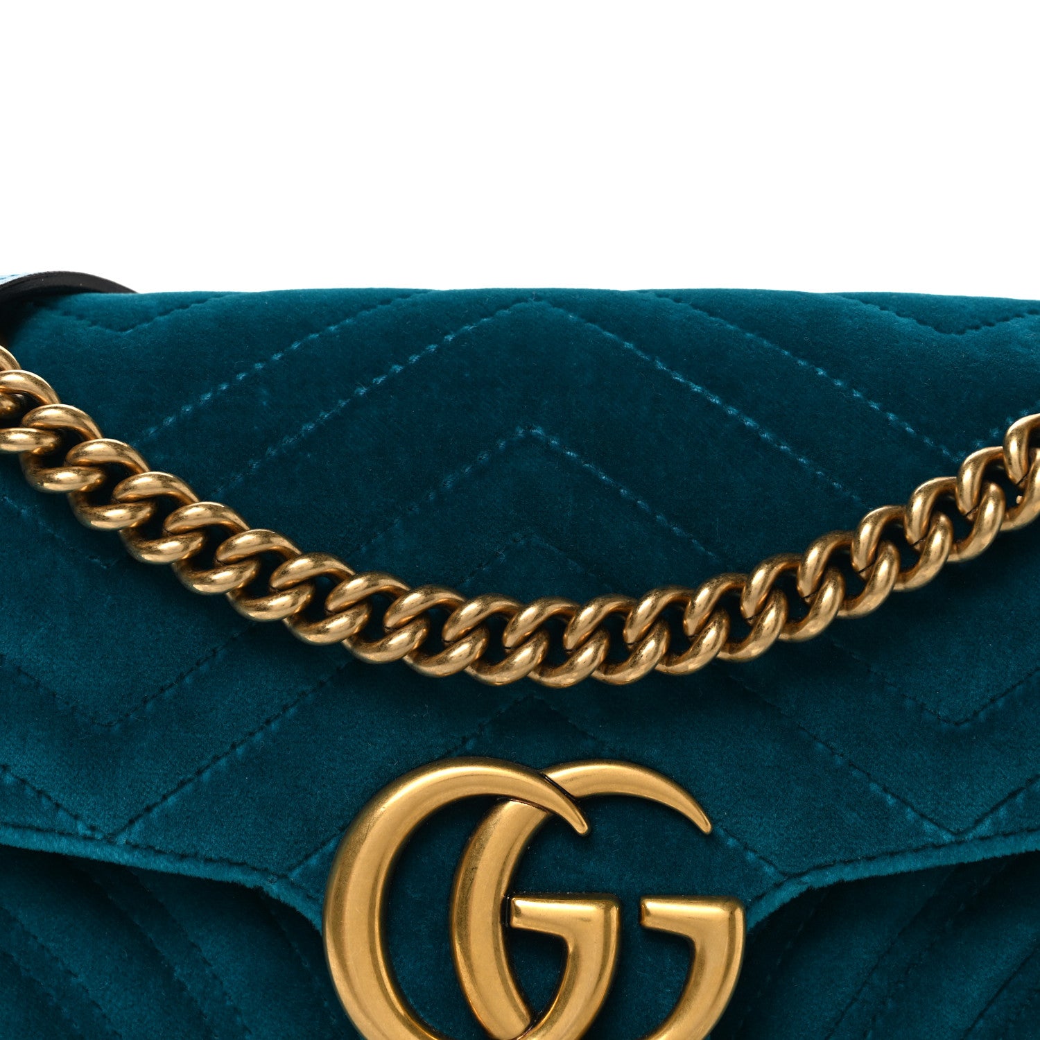 Gucci Velvet Matelasse Small GG Marmont Shoulder Bag Pavone Cyan 8 of 11