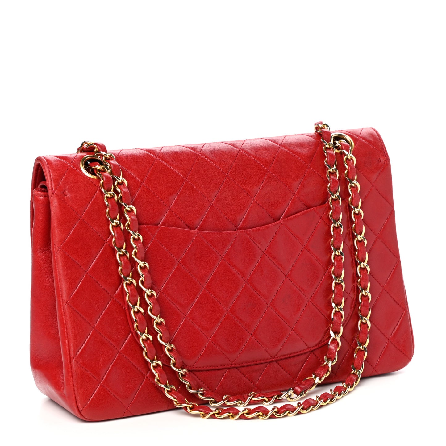 Lambskin Quilted Medium Double Flap Red