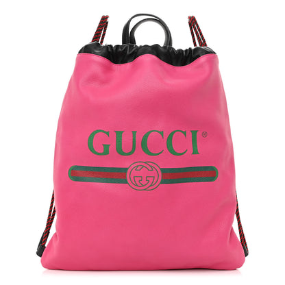 Gucci Grained Calfskin Logo Drawstring Backpack Box Pink Green Black 3 of 10
