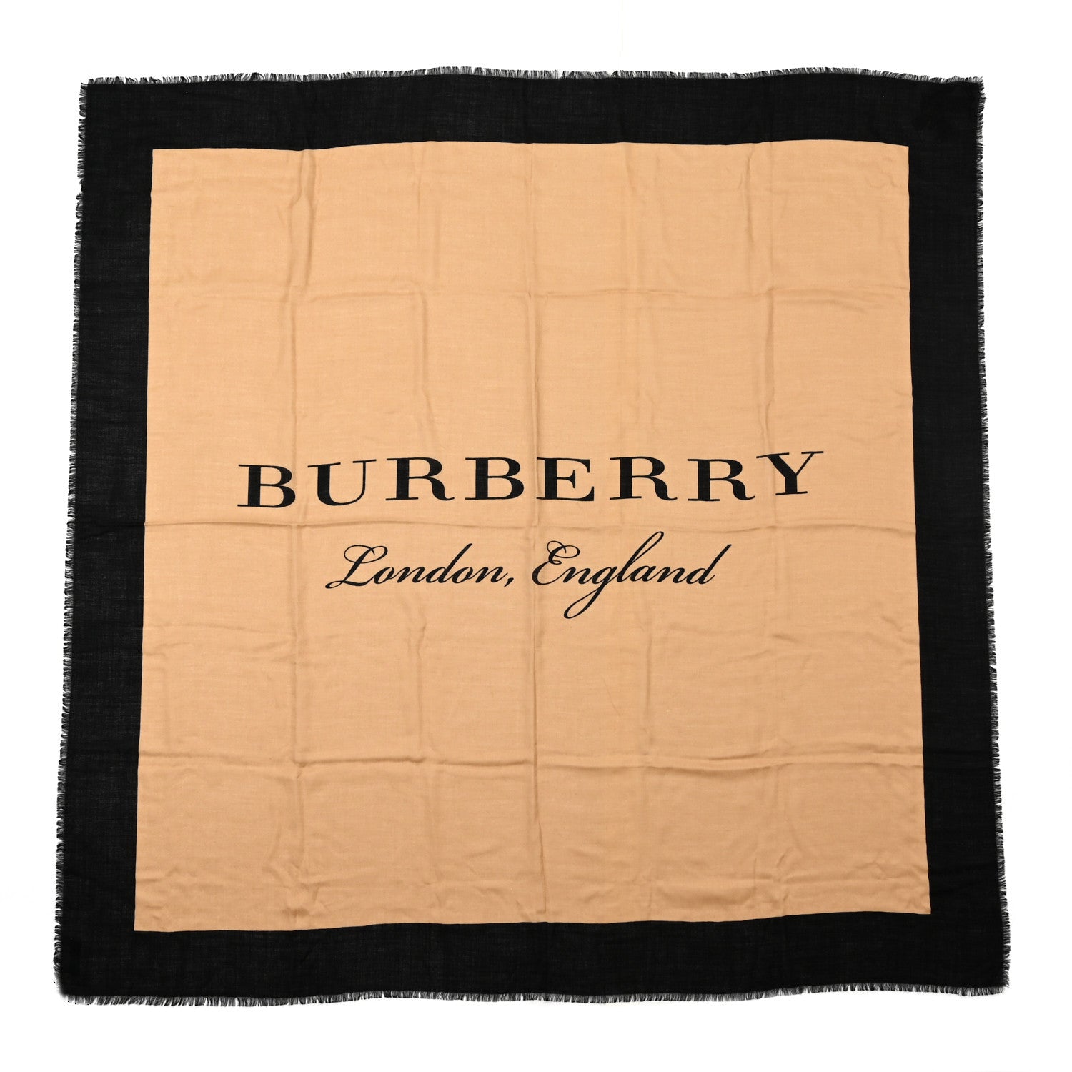 Burberry Silk London England Square Scarf Camel Black 1 of 5