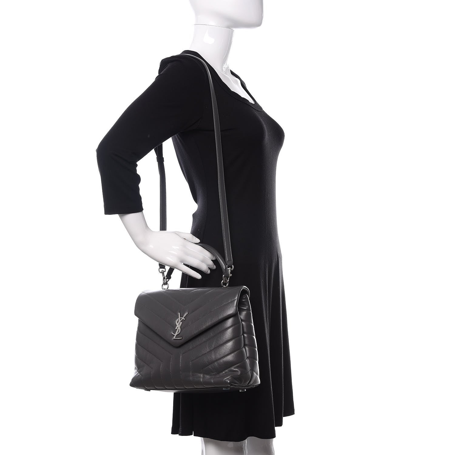 Saint Laurent Calfskin Y Quilted Monogram Medium Loulou Chain Satchel Storm 2 of 11