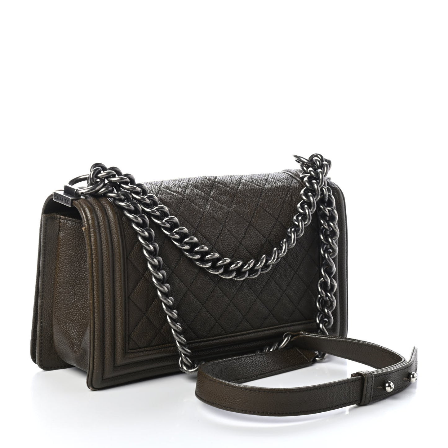 Caviar Quilted Medium Boy Flap Khaki