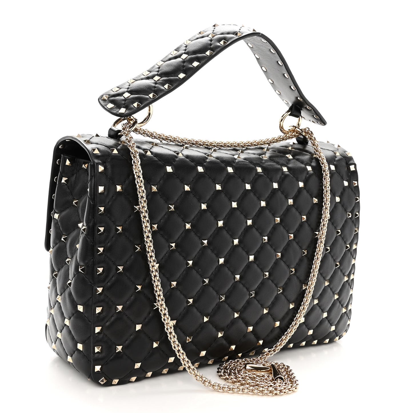 Lambskin Large Rockstud Spike Shoulder Bag Black