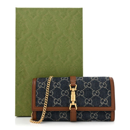 Gucci New Denim GG Monogram Jackie 1961 Chain Wallet Blue Tea Cuir 14 of 14
