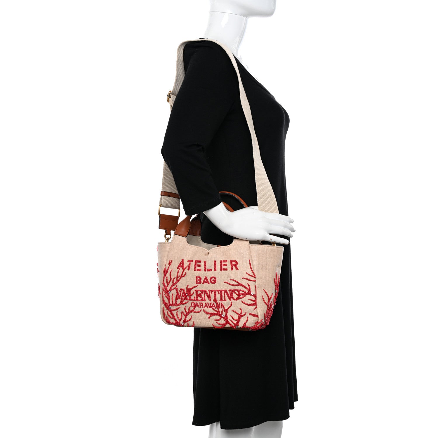 Valentino Garavani Canvas Beaded Atelier Print Tote Bag Naturale Red 2 of 11
