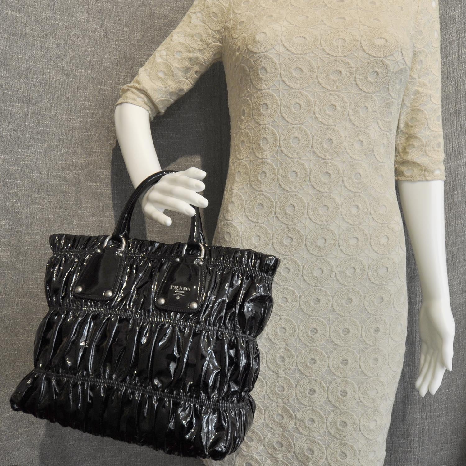 Prada Vernice Gaufre Tote Black 3 of 9
