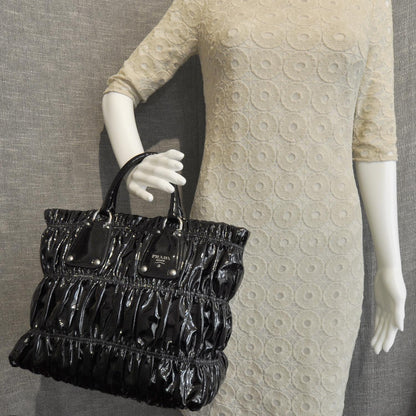 Prada Vernice Gaufre Tote Black 3 of 9