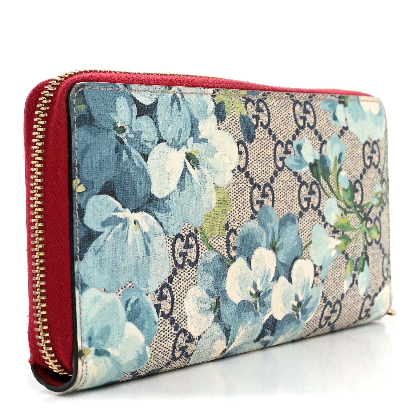 GG Supreme Monogram Blooms Zip Around Wallet Blue Red