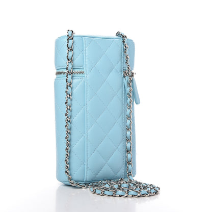 Chanel Lambskin Quilted Phone Holder With Chain Neon Blue 3 of 11