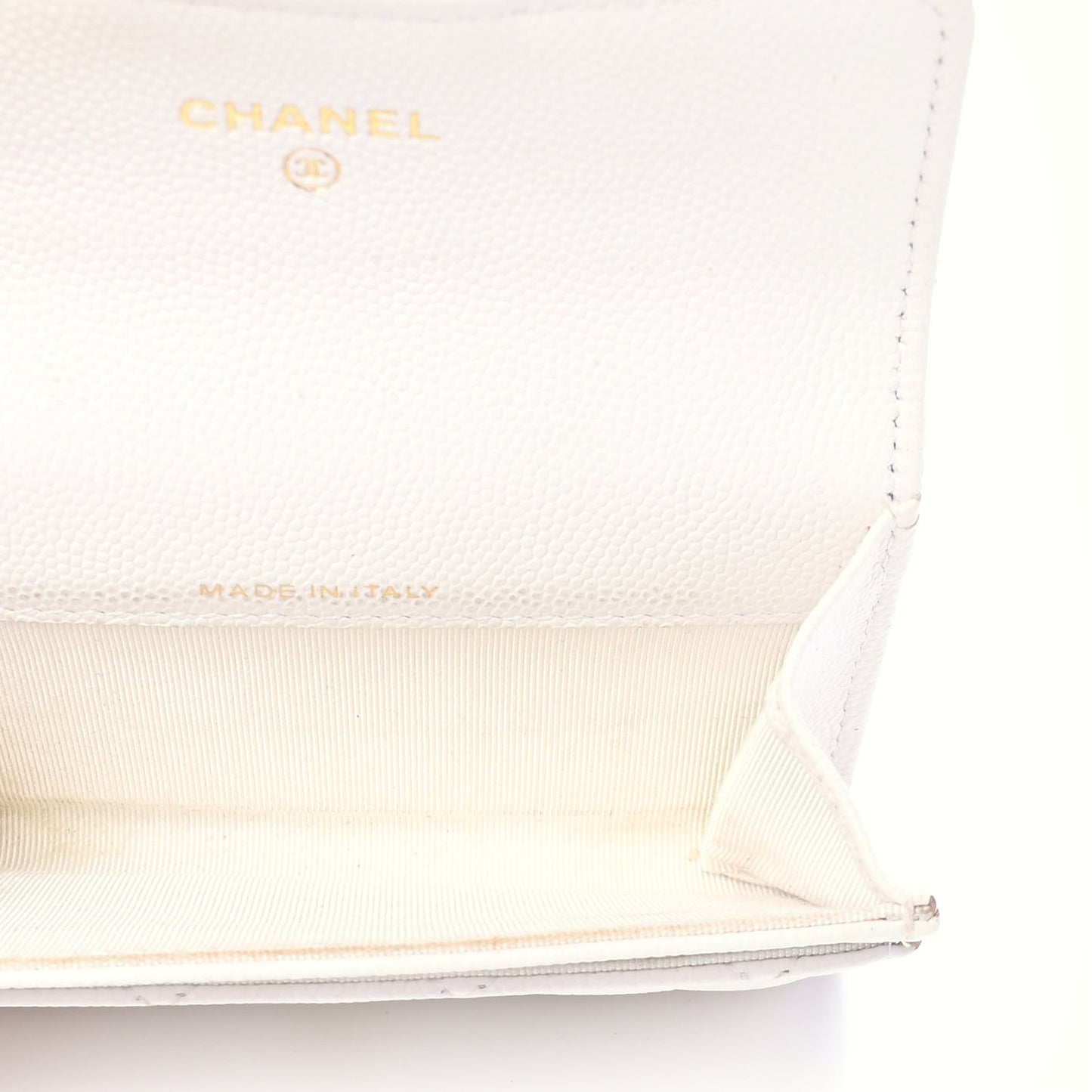 Caviar Quilted Flap Card Holder Wallet White