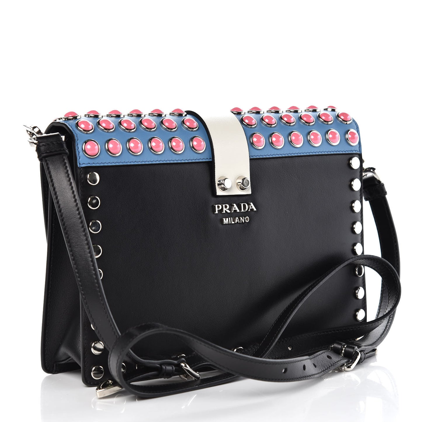 City Calfskin Orchid Print Studded Elektra Shoulder Bag Fuoco Black