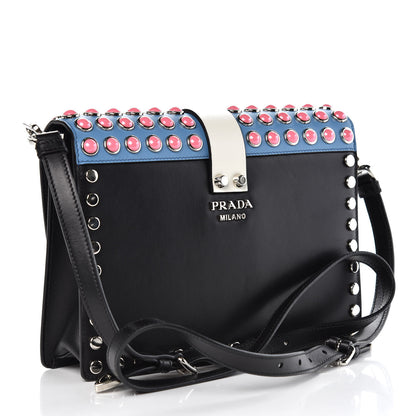 Prada City Calfskin Orchid Print Studded Elektra Shoulder Bag Fuoco Black 3 of 11