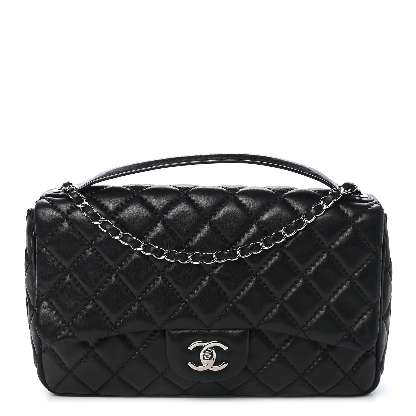Lambskin Quilted Jumbo Easy Carry Flap Black