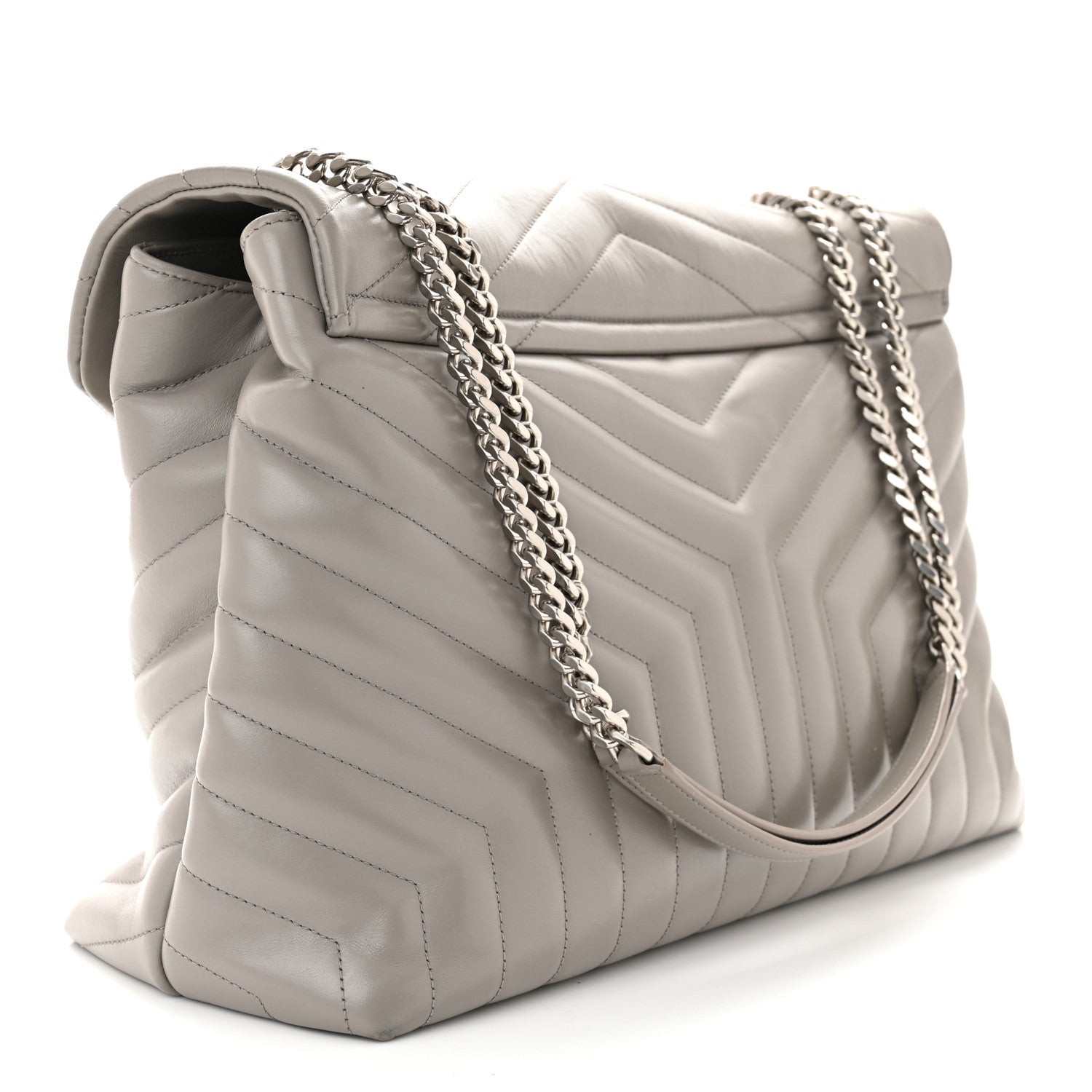 Saint Laurent Calfskin Y Quilted Monogram Large Loulou Chain Satchel Light Grey 3 of 14