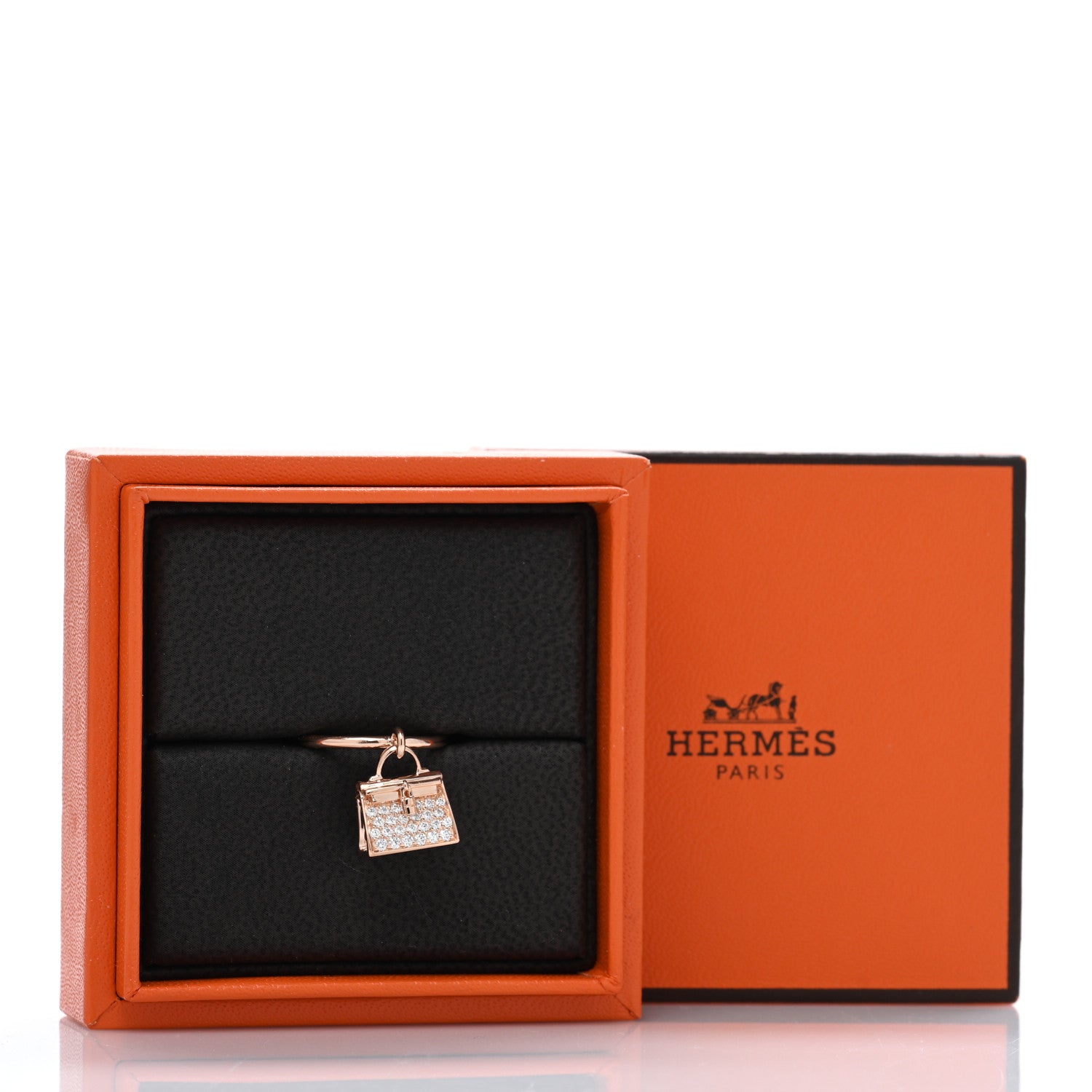 Hermes 18K Rose Gold Diamond Kelly Amulettes Ring 49 4.75 5 of 5