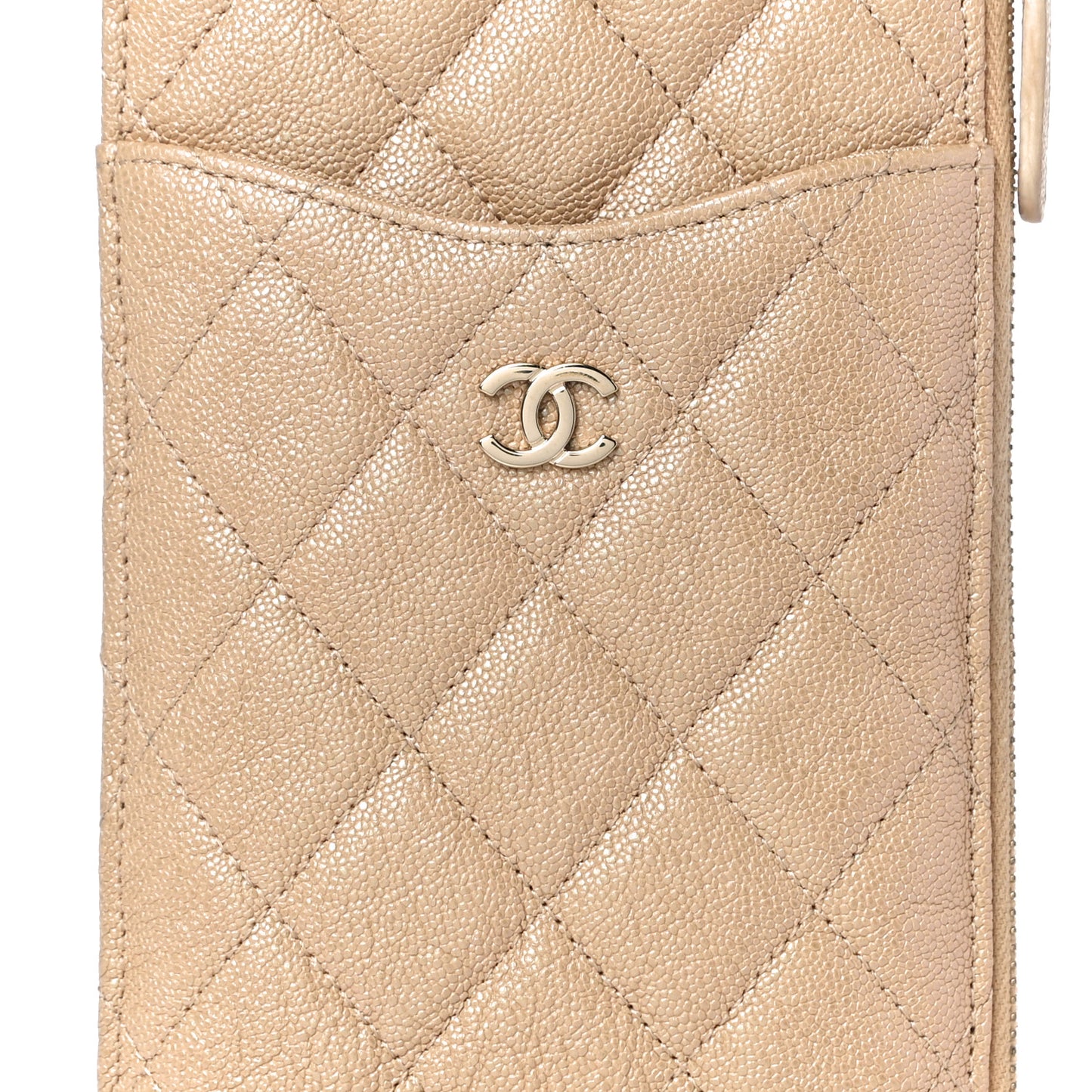 Iridescent Caviar Quilted Classic iPhone Pouch Dark Beige